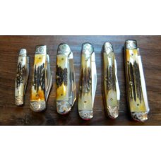 Case XX SS USA 9 Dot (1981) Stag Engraved Bolsters 6 Piece Knife Set Case XX SS USA 9 Dot (1981) Stag Engraved Bolsters 6 Piece Knife Set