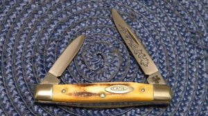 Case XX Stainless USA 5233 SSP 3 Dot (1977) Blue Scroll Stag 2 Blade Pen Knife