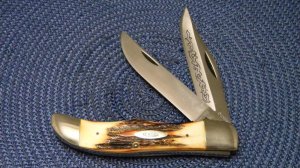 Case XX Stainless USA 3 Dot (1977) Stag 5265 SAB SSP Blue Scroll Folding Hunter Knife