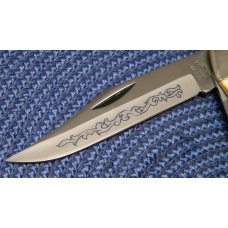 Case XX Stainless USA 3 Dot (1977) Stag 5265 SAB SSP Blue Scroll Folding Hunter Knife Case XX Stainless USA 3 Dot (1977) Stag 5265 SAB SSP Blue Scroll Folding Hunter Knife