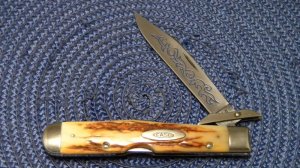 Case XX Stainless USA 3 Dot (1977) Stag 5111 1/2 Blue Scroll Knife