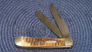 Case XX USA 1 Dot (1989) ROG6254 D Rogers Bone Damascus Trapper Knife
