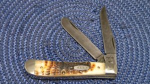 Case XX USA 1 Dot (1989) ROG6207 D Rogers Bone Damascus Mini Trapper Knife