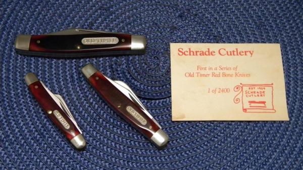 Rare 1986 Red Bone Schrade USA Old Timer Knife Set - 8OT, 34OT, & 108OT Rare 1986 Red Bone Schrade USA Old Timer Knife Set - 8OT, 34OT, & 108OT