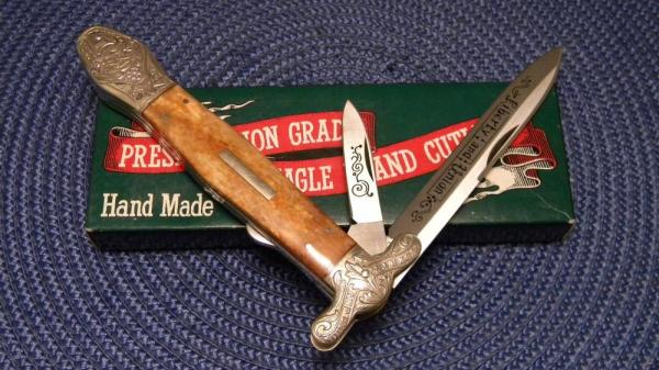 Parker Cut. Co. Hand Made Japan Bone EK-8 Folding Lockback Bowie Knife in Box Parker Cut. Co. Hand Made Japan Bone EK-8 Folding Lockback Bowie Knife in Box