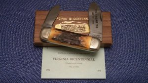 Taylor Cutlery Kingsport, Tenn. (Japan) Stag Virginia Bicentennial Elephant Toe Knife c.1976 in Box