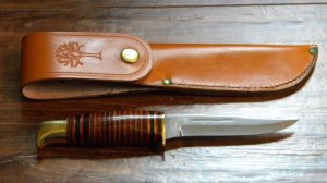Boker Solingen Germany Alemania 190 Stacked Leather Fixed Blade Sheath Knife c.1960-1970
