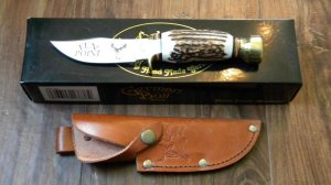 German Bull Stainless Germany Stag Ten Point Buck Fixed Blade Sheath Knife in Box