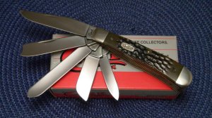 Case XX USA 4 Dot (1996) Green Bone 6554 SS 5 Blade Trapper  Knife in Box