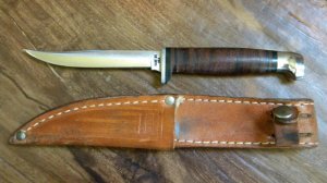 Case XX USA 1965-69 Stacked Leather M3F Tested XX Razor Edge Fixed Blade Sheath Knife