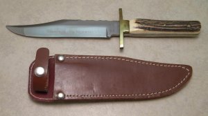 Fight'n Rooster Frank Buster Cutlery Co. Sheffield England Stag Bowie Fixed Blade Sheath Knife