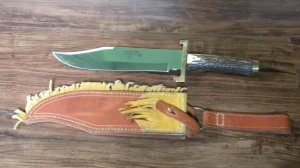 Herkie Made Stag Large Bowie Fixed Blade Sheath Knife