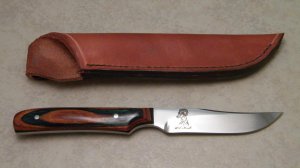 Custom Wood Fixed Blade Knife with Leather Sheath by Bud Terral