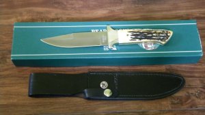Bear MGC USA Bone Stag 503 Midsize Bowie Fixed Blade Sheath Knife in Box