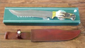 Bear MGC USA Stag Damascus 502D Bowie Fixed Blade Sheath Knife in Box