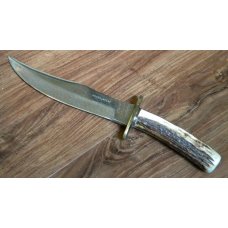 Custom Stag Fixed Blade Bowie Knife with Leather Sheath by Weatherford Custom Stag Fixed Blade Bowie Knife with Leather Sheath by Weatherford