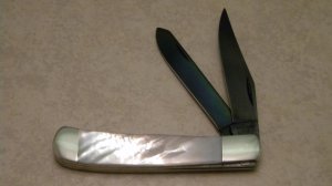 Bear MGC USA Genuine Mother of Pearl Trapper with Gun Blued Blades