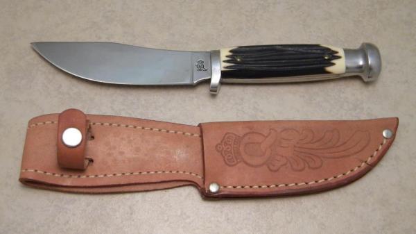 Queen #98 Made in USA Imitation Winterbottom Bone Hunting Fixed Blade Sheath Knife c.1980's