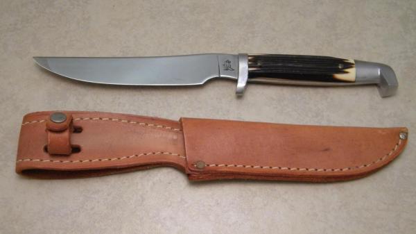 Queen #75 Made in USA Imitation Winterbottom Bone Hunting Fixed Blade Sheath Knife c.1980's Queen #75 Made in USA Imitation Winterbottom Bone Hunting Fixed Blade Sheath Knife c.1980's