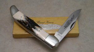 Parker Cut Co Surgical Steel Japan Second Cut Stag Eagle Brand Folding Hunter Knife in Box