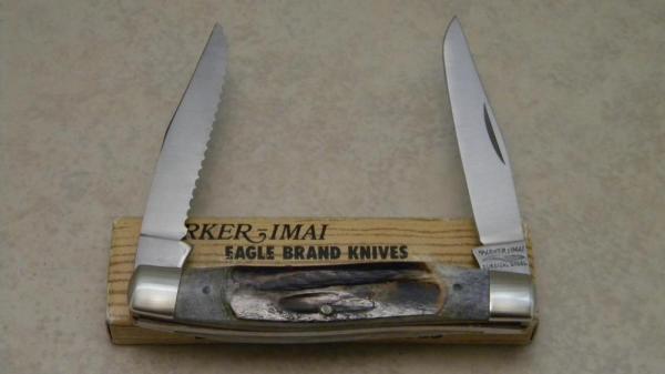 Parker IMAI Surgical Steel Japan Second Cut Stag K295 Eagle Brand Muskrat Knife in Box Parker IMAI Surgical Steel Japan Second Cut Stag K295 Eagle Brand Muskrat Knife in Box