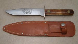 Vintage Utica Cutlery Co. Utica NY USA Kutmaster Carbon Steel Bone Fixed Blade Sheath Knife