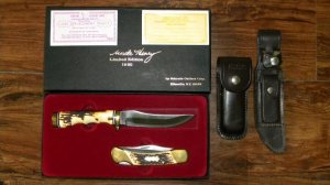 Schrade USA 153UH & LB7 Uncle Henry Limited Edition Gold Rush Knife & Sheath Set in Box c.1980