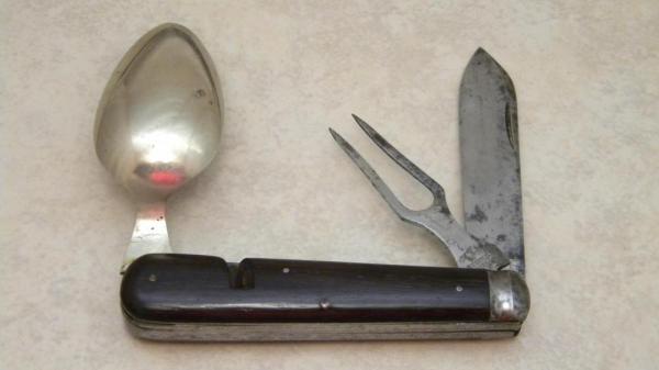 Ulster Knife Co. NY Ebony Wood WWI Knife Fork Spoon Combo