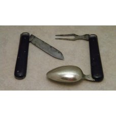 Ulster Knife Co. NY Ebony Wood WWI Knife Fork Spoon Combo