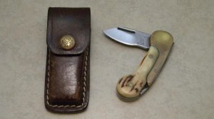 Olsen OK H.C.,MI. 511 Stag & Brass Folding Lockback Knife and Pouch