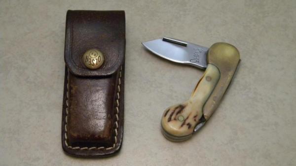 Olsen OK H.C.,MI. 511 Stag & Brass Folding Lockback Knife and Pouch Olsen OK H.C.,MI. 511 Stag & Brass Folding Lockback Knife and Pouch