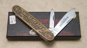 Winchester Trademark USA 1987-1 Factory Error (Stamped 1988-1) Brass 2 Blade Pen Knife in Box