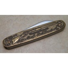 Winchester Trademark USA 1987-1 Factory Error (Stamped 1988-1) Brass 2 Blade Pen Knife in Box Winchester Trademark USA 1987-1 Factory Error (Stamped 1988-1) Brass 2 Blade Pen Knife in Box
