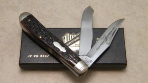John Primble India Steel Works 1989 Bone 5137 Trapper Knife in Box