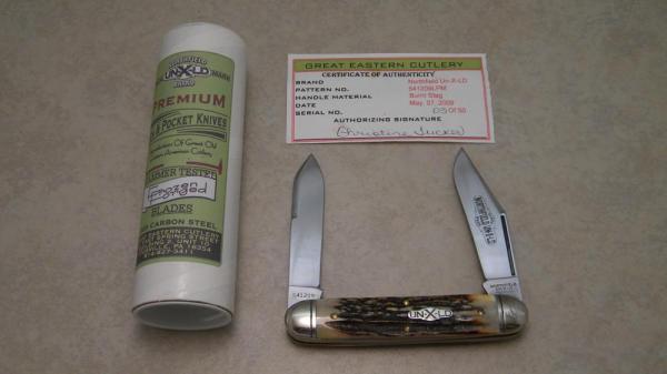 Great Eastern Cutlery Northfield UN-X-LD 2009 Burnt Stag 541209 Long Pull Moose Knife in Tube Great Eastern Cutlery Northfield UN-X-LD 2009 Burnt Stag 541209 Long Pull Moose Knife in Tube