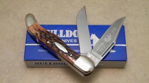 Bulldog Brand Hammer Forged Solingen Germany Bone Bull of the Woods Folding Hunter Knife in Box