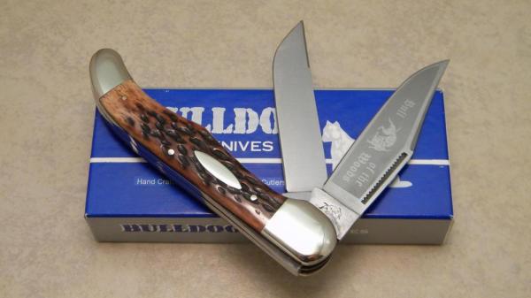 Bulldog Brand Hammer Forged Solingen Germany Bone Bull of the Woods Folding Hunter Knife in Box Bulldog Brand Hammer Forged Solingen Germany Bone Bull of the Woods Folding Hunter Knife in Box
