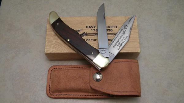 Frontier (Imperial) Davy Crockett 1786-1836 Ole Betsy Wood Folding Hunter Knife & Pouch in Box