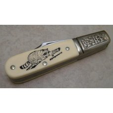 Schrade USA SC506 Raccoon Scrimshaw Barlow Knife in Box c. 1979 Schrade USA SC506 Raccoon Scrimshaw Barlow Knife in Box c. 1979