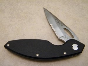 Buck 181 USA ATS-34 Black Odyssey Linerlock Tactical Knife Partial Serrated Blade