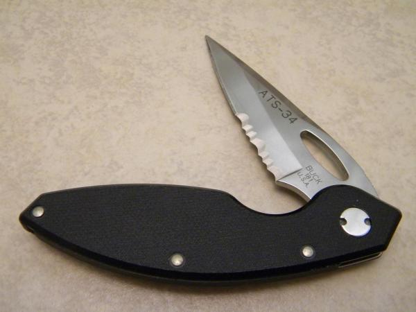 Buck 181 USA ATS-34 Black Odyssey Linerlock Tactical Knife Partial Serrated Blade