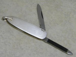 Hen & Rooster Solingen Stainless Germany Fancy Sterling Silver Lobster Fob Knife c.1970's 