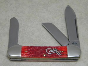 Case XX USA 2004 Red Bone 6394 SS Large Canoe Gunboat Knife