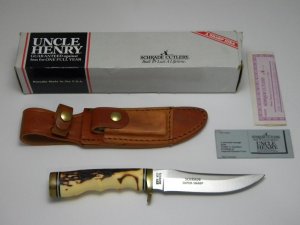 Schrade USA 153UH Uncle Henry Staglon Golden Spike Fixed Blade Knife w/Sheath in Box