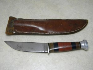 Ka-Bar Union Cutlery Co. Olean NY USA Stacked Leather Fixed Blade Sheath Knife