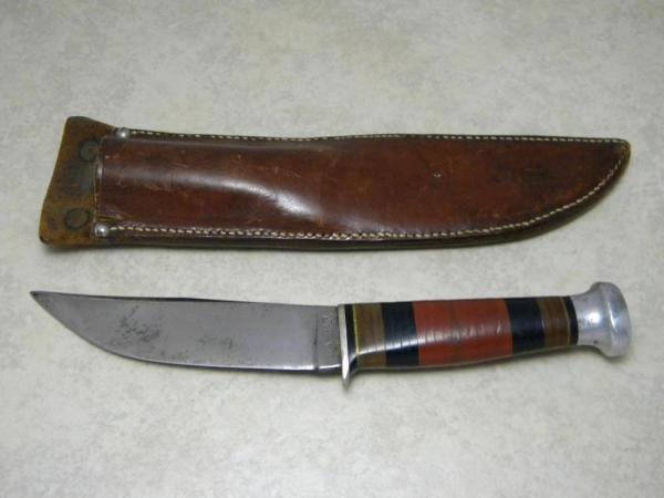 Ka-Bar Union Cutlery Co. Olean NY USA Stacked Leather Fixed Blade Sheath Knife Ka-Bar Union Cutlery Co. Olean NY USA Stacked Leather Fixed Blade Sheath Knife