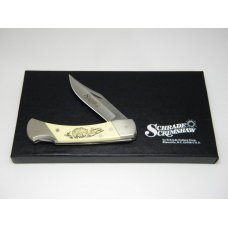 Schrade + USA SC705 Bear Scrimshaw Lockback Knife & Pouch in Box c.1983 Schrade + USA SC705 Bear Scrimshaw Lockback Knife & Pouch in Box c.1983