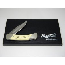 Schrade + USA SC705 Bear Scrimshaw Lockback Knife & Pouch in Box c.1983 Schrade + USA SC705 Bear Scrimshaw Lockback Knife & Pouch in Box c.1983