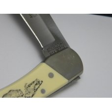 Schrade + USA SC705 Bear Scrimshaw Lockback Knife & Pouch in Box c.1983 Schrade + USA SC705 Bear Scrimshaw Lockback Knife & Pouch in Box c.1983