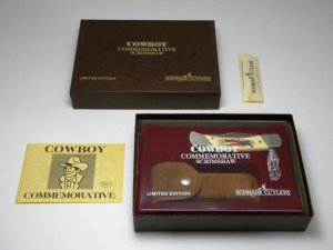 Schrade + USA LTD. Cowboy Commemorative Scrimshaw Lockback Knife & Pouch in Box